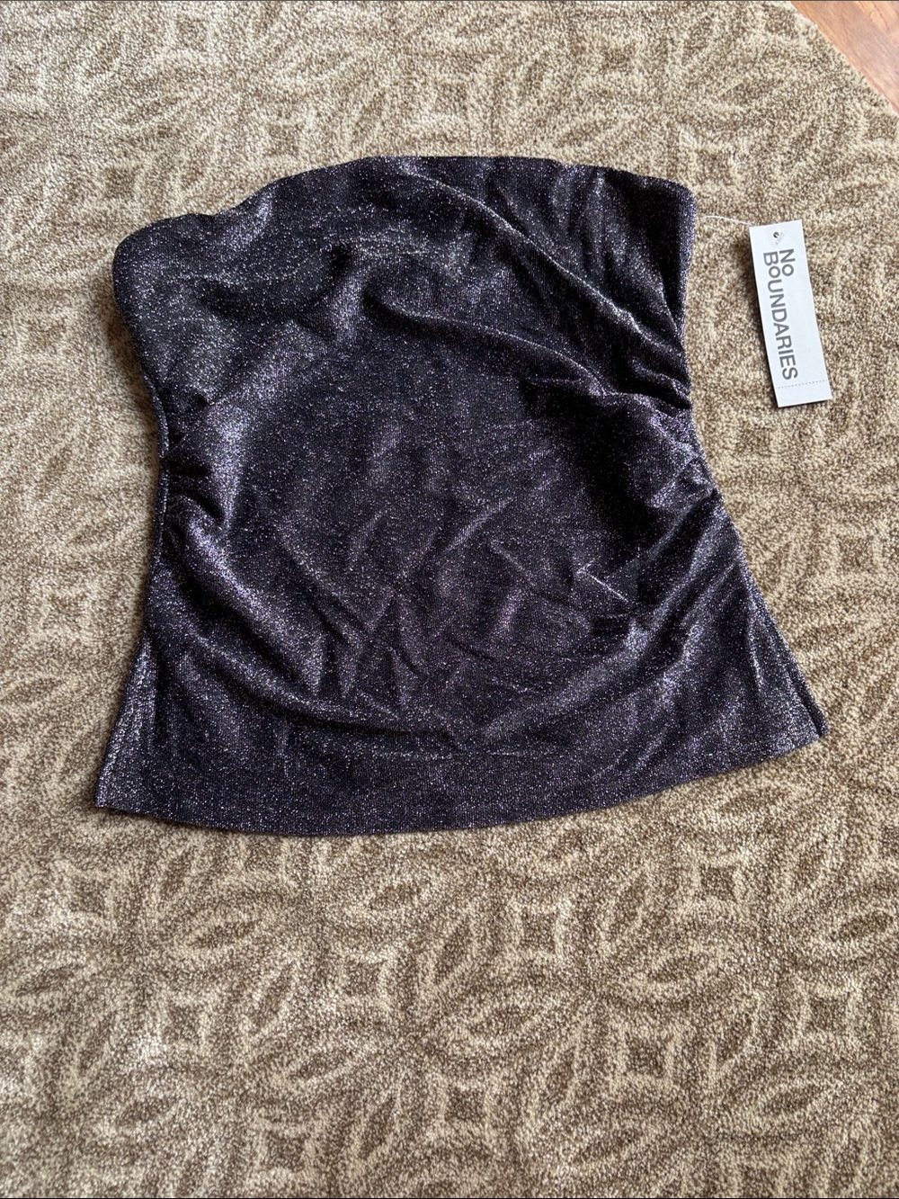 No Boundaries Sparkle Strapless Top - Black with Silver Shimmer